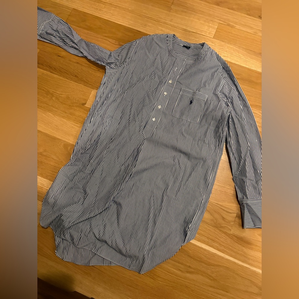 Brand new never worn polo by Ralph Lauren blue striped sleep shirt cotton
